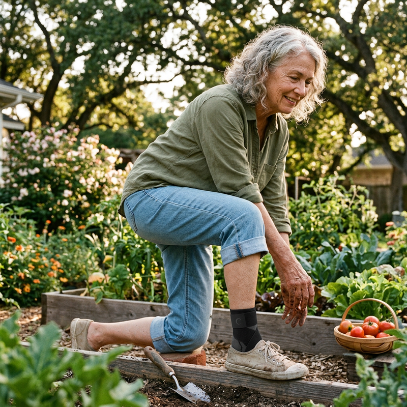 Gardening without strain wearing Clearvell Foot Support Sleeve